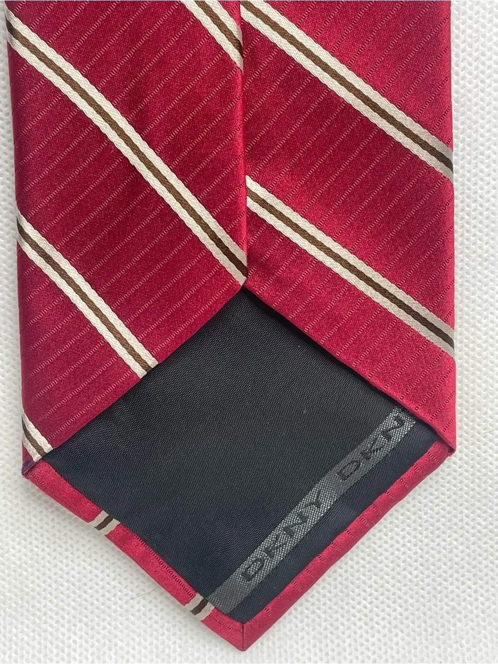 DKNY Champagne Gold Striped Burgundy Red Tie Classic Preppy Necktie Formal USA